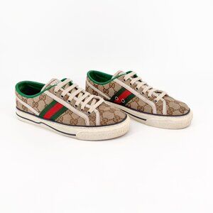 Gucci Tennis 1977 GG Canvas Sneakers Beige Size 37.5 US 7.5 Women's Lace Up